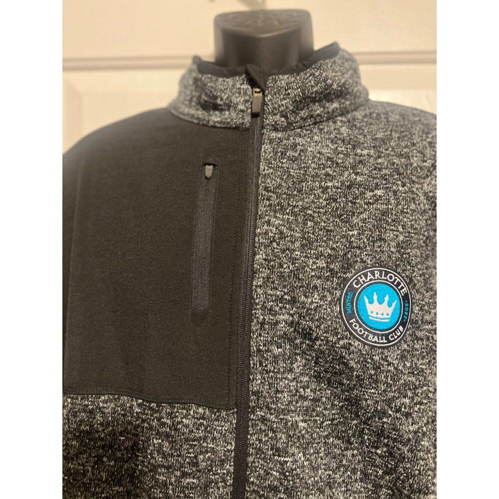MLS Charlotte FC Soccer Antigua Heathered Black Full Zip Closure Jacket Sz 2X - Picture 3 of 9
